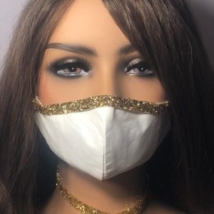 NEW! Handmade White and Gold Trimmed Face Mask